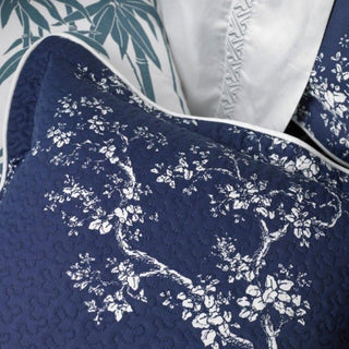 The Cranes Navy Quilted Square Filled Cushion by Florence Broadhurst