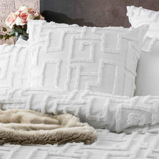 Riley Vintage Washed Cotton Chenille Tufted Quilt Cover Set White by Renee Taylor