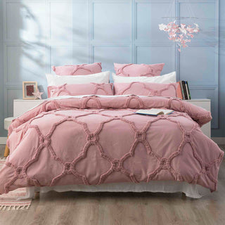 Renee Taylor Moroccan 100% Cotton Chenille Vintage washed Tufted Quilt cover set Blush
