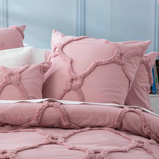 Renee Taylor Moroccan 100% Cotton Chenille Vintage washed Tufted Quilt cover set Blush