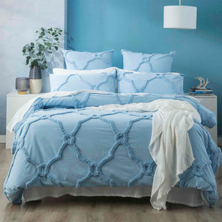 Renee Taylor Moroccan 100% Cotton Chenille Vintage washed Tufted Quilt cover set Sky