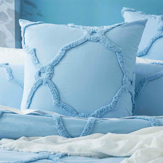 Renee Taylor Moroccan 100% Cotton Chenille Vintage washed Tufted Quilt cover set Sky