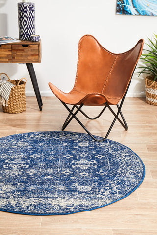 Evoke 252 Round Rug (Navy) by Rug Culture