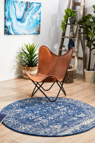 Evoke 252 Round Rug (Navy) by Rug Culture