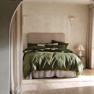 Nimes Moss Linen QUILT COVER SET by Linen House