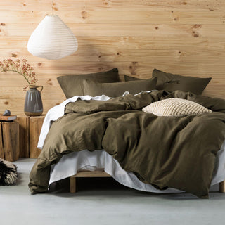 Nimes Linen QUILT COVER SET OLIVE by Linen House