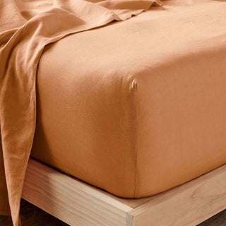 Linen House Nimes Pure Linen FITTED SHEET Terracotta