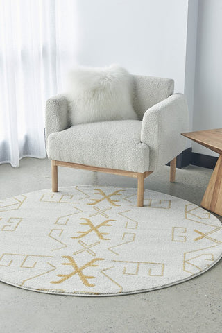 Paradise Cala Round Rug (Gold) by Rug Culture