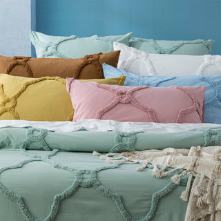 Renee Taylor Moroccan 100% Cotton Chenille Vintage washed Tufted Quilt cover set Willow