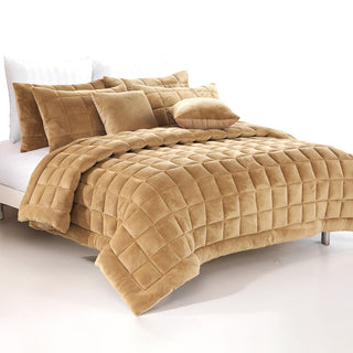 Augusta Faux Mink Quilt set - Latte