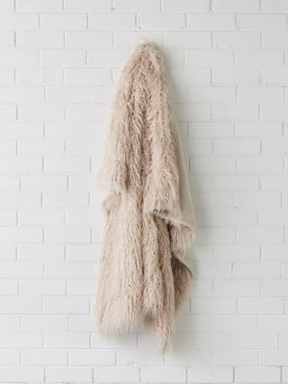 Linen House Lark Faux Fur Throw Rug NUDE