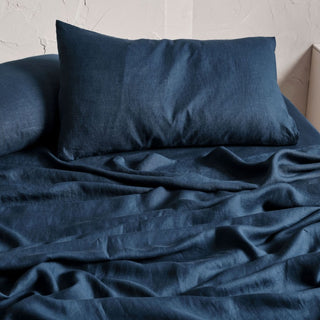 Nimes Pure Linen Navy SHEET SET by LINEN HOUSE