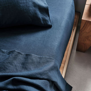 Nimes Pure Linen Navy SHEET SET by LINEN HOUSE