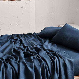 Nimes Pure Linen Navy SHEET SET by LINEN HOUSE