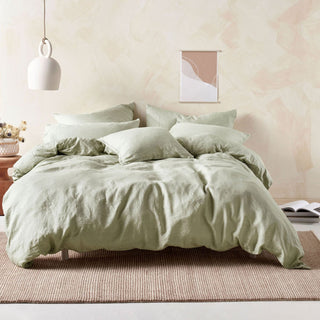 Nimes Wasabi Linen Quilt Cover Set by Linen House