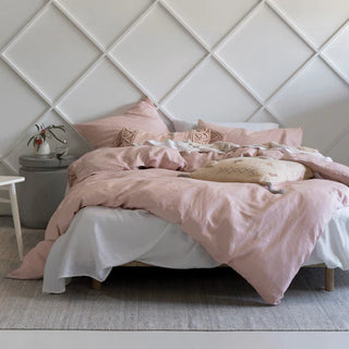 Nimes Rose Pink Linen QUILT COVER SET  by Linen House