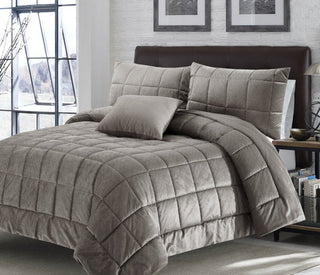 Perle Poseidon Luxury Velour Quilt Set Latte by Alastairs Fine Linen