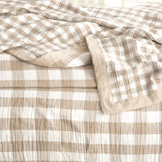 Gingham Washed Cotton Textured Blanket TAN By Renee Taylor