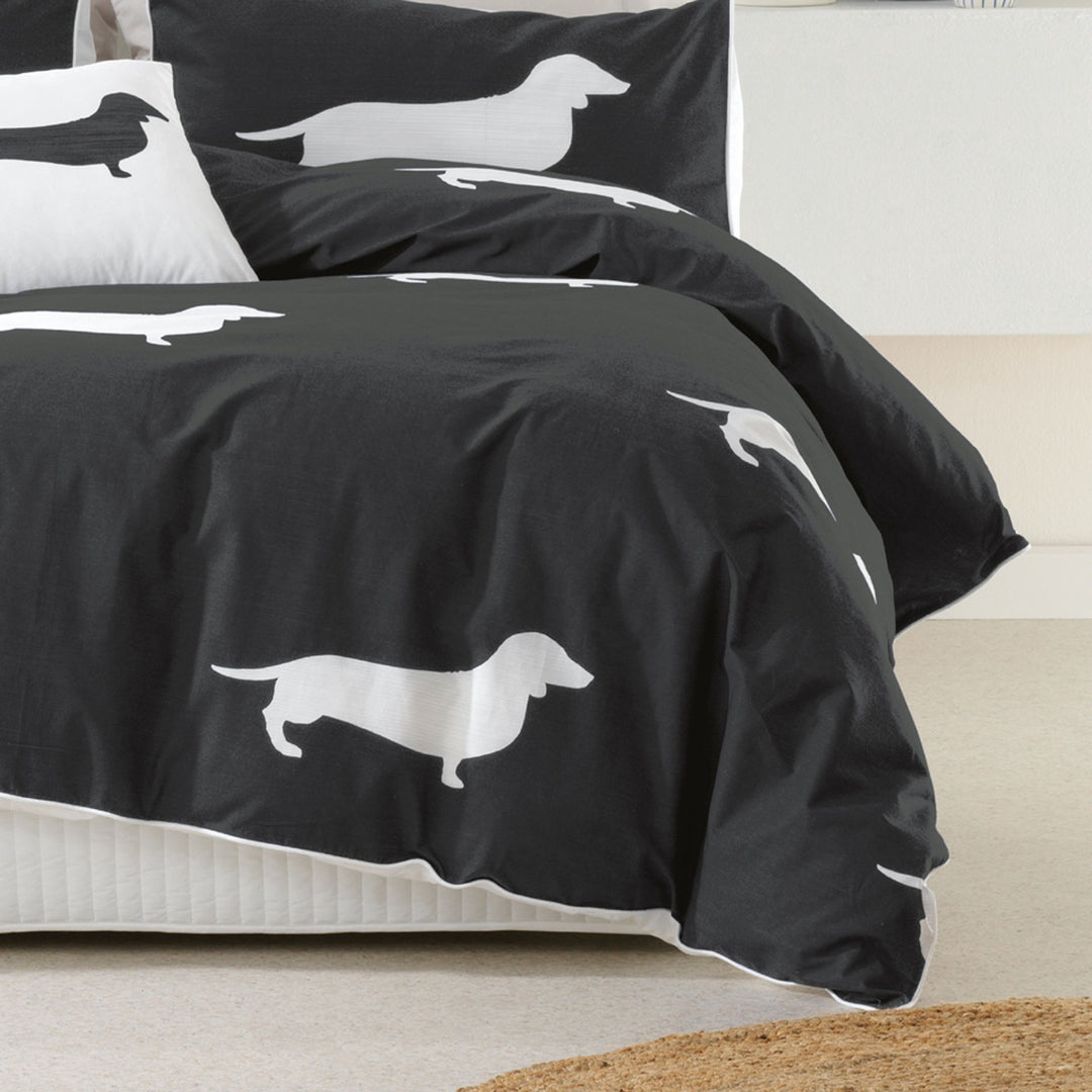 Dachshund Charcoal Quilt Cover Set by Bianca Planet Linen