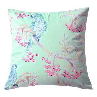 Parakeets Mint Velvet  Square Cushion 43x 43cm by Bianca