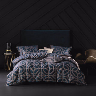 Treillage Navy Quilt Cover Set by Grace Linen House