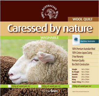 Washable Wool Quilt 500gsm by Caressed by Nature