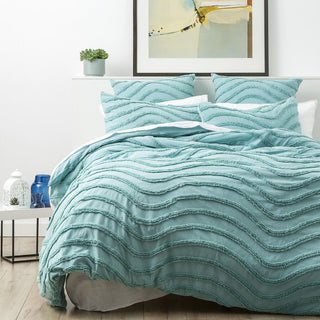Wave AQUA 100% Cotton Chenille Vintage Quilt Cover Set by Park Avenue