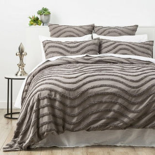 Wave GREY 100% Cotton Chenille Vintage Quilt Cover Set by Park Avenue