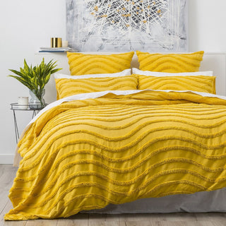 Wave MUSTARD 100% Cotton Chenille Vintage Quilt Cover Set by Park Avenue